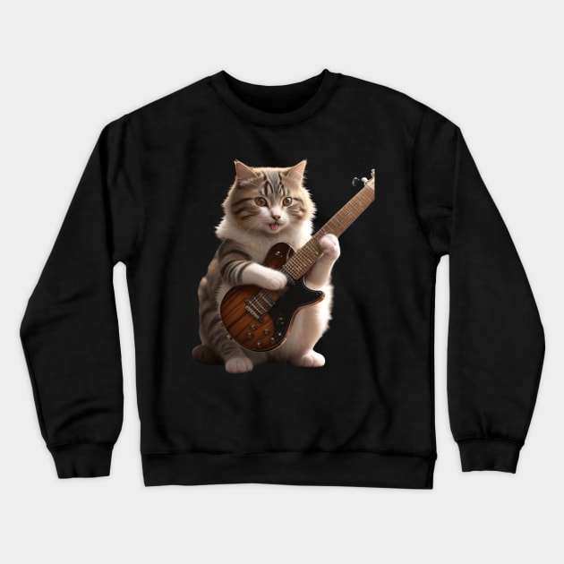 Cat Playing Guitar Crewneck Sweatshirt by Daniel99K